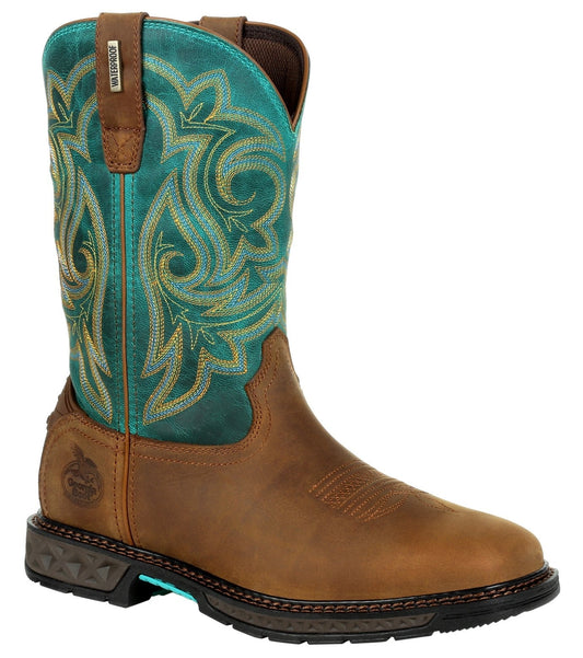 Georgia Carbo-Tec Waterproof Turquoise Pull on Womens Western Boots